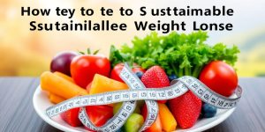 Fresh fruits and vegetables with a measuring tape on plate.