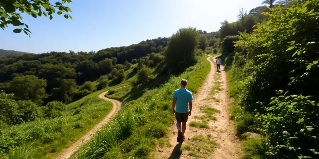 Person walking on path, healthy lifestyle.
